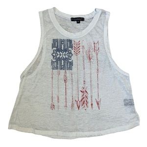 Recycled Karma Juniors USA Flag Arrow Crop Tank Top Medium